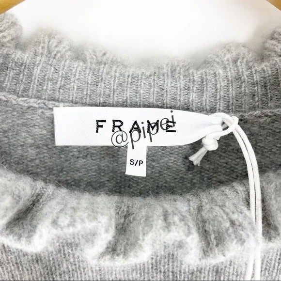 SOLD - NWT Frame Josefine Ruffle Neck Puff Sleeve Cashmere Sweater in Grey S - Picture 7 of 14